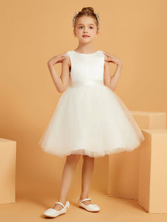 A-line Flutter Sleeves Flower Girl Dress with Satin Bow