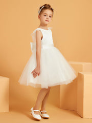 A-line Flutter Sleeves Flower Girl Dress with Satin Bow