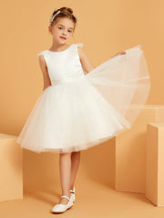 A-line Flutter Sleeves Flower Girl Dress with Satin Bow