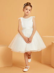 A-line Flutter Sleeves Flower Girl Dress with Satin Bow
