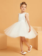 A-line Flutter Sleeves Flower Girl Dress with Satin Bow