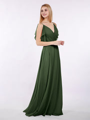 Spaghetti Strap CHIffon Long Dresses Olive Green