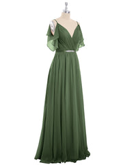 Spaghetti Strap CHIffon Long Dresses Olive Green