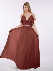 Spaghetti Strap CHIffon Long Dresses Terracotta
