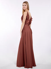 Spaghetti Strap CHIffon Long Dresses Terracotta