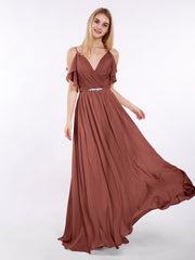 Spaghetti Strap CHIffon Long Dresses Terracotta