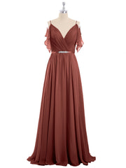 Spaghetti Strap CHIffon Long Dresses Terracotta