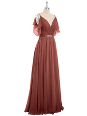 Spaghetti Strap CHIffon Long Dresses Terracotta