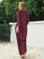 Chiffon Lace Top Pant Suit with Jacket Cabernet