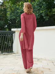 Chiffon Lace Top Pant Suit with Jacket Cinnamon Rose