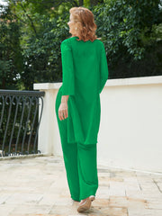 Chiffon Lace Top Pant Suit with Jacket Emerald