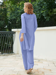 Chiffon Lace Top Pant Suit with Jacket Periwinkle