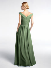 V-neck Off shoulder Maxi Dress with Pockets Olive Green