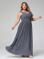 V-neck Off shoulder Maxi Dress with Pockets Steel Grey Plus Size
