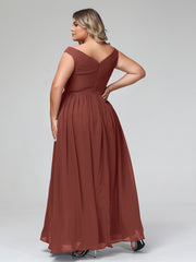 V-neck Off shoulder Maxi Dress with Pockets Terracotta Plus Size