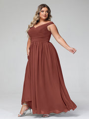 V-neck Off shoulder Maxi Dress with Pockets Terracotta Plus Size