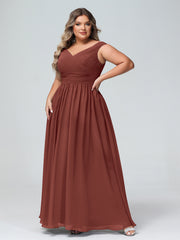 V-neck Off shoulder Maxi Dress with Pockets Terracotta Plus Size