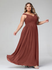 V-neck Off shoulder Maxi Dress with Pockets Terracotta Plus Size