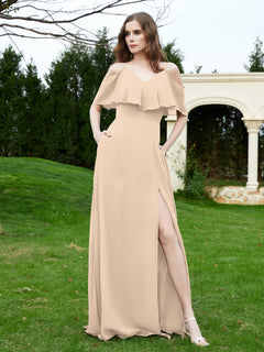 A-Line Off the Shoulder Chiffon Floor-Length Dress Champagne