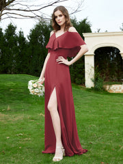 A-Line Off the Shoulder Chiffon Floor-Length Dress Cinnamon Rose