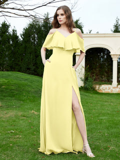 A-Line Off the Shoulder Chiffon Floor-Length Dress Daffodil
