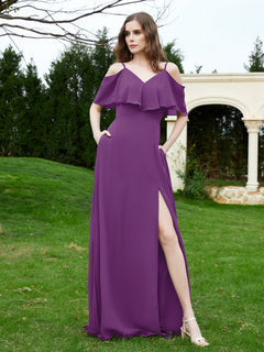 A-Line Off the Shoulder Chiffon Floor-Length Dress Grape