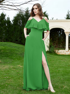 A-Line Off the Shoulder Chiffon Floor-Length Dress Green