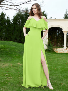 A-Line Off the Shoulder Chiffon Floor-Length Dress Lime Green
