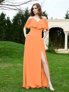 A-Line Off the Shoulder Chiffon Floor-Length Dress Orange