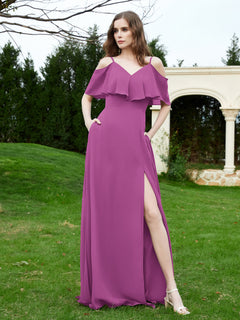 A-Line Off the Shoulder Chiffon Floor-Length Dress Orchid