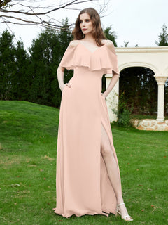 A-Line Off the Shoulder Chiffon Floor-Length Dress Pearl Pink