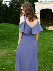 A-Line Off the Shoulder Chiffon Floor-Length Dress Periwinkle