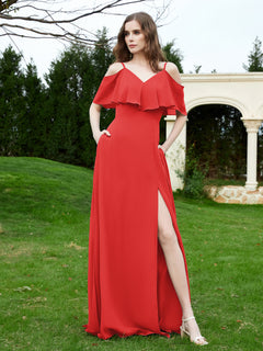 A-Line Off the Shoulder Chiffon Floor-Length Dress Red
