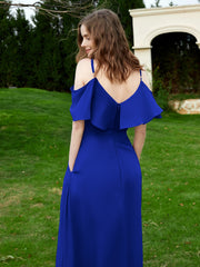 A-Line Off the Shoulder Chiffon Floor-Length Dress Royal Blue