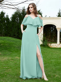 A-Line Off the Shoulder Chiffon Floor-Length Dress Turquoise