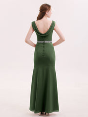 Chiffon with Beaded Waistband Long Dress Olive Green