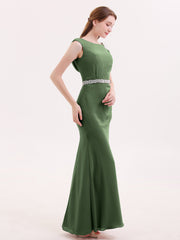 Chiffon with Beaded Waistband Long Dress Olive Green