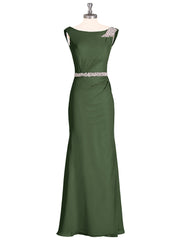 Chiffon with Beaded Waistband Long Dress Olive Green