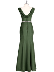 Chiffon with Beaded Waistband Long Dress Olive Green