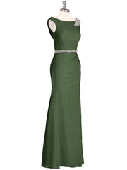 Chiffon with Beaded Waistband Long Dress Olive Green