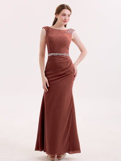 Chiffon with Beaded Waistband Long Dress Terracotta