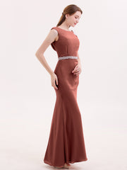 Chiffon with Beaded Waistband Long Dress Terracotta