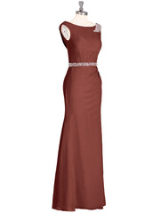 Chiffon with Beaded Waistband Long Dress Terracotta