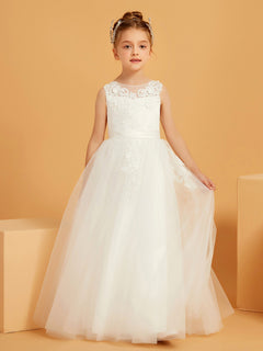 Lace Appliqued A-line Tulle Flower Girl Dress