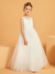 Lace Appliqued A-line Tulle Flower Girl Dress