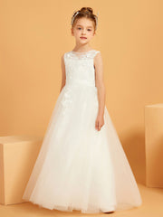 Lace Appliqued A-line Tulle Flower Girl Dress