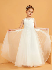 Lace Appliqued A-line Tulle Flower Girl Dress