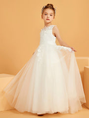 Lace Appliqued A-line Tulle Flower Girl Dress