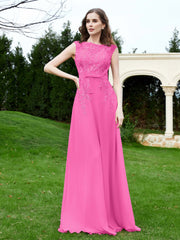 A-Line Chiffon Dress with Flower Appliqued Azalea