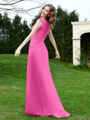 A-Line Chiffon Dress with Flower Appliqued Azalea